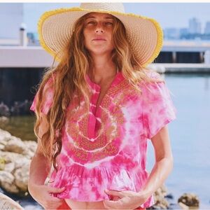 Pink Tie-Dye Embroidered Women's Top